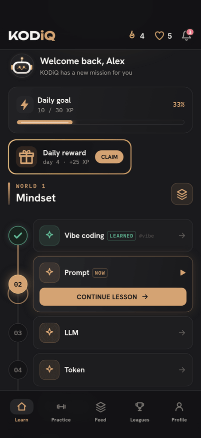 KODiQ home — lesson map